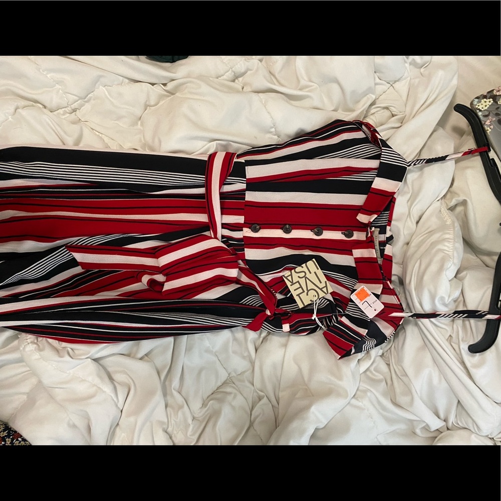 Red white and black jumpsuit
